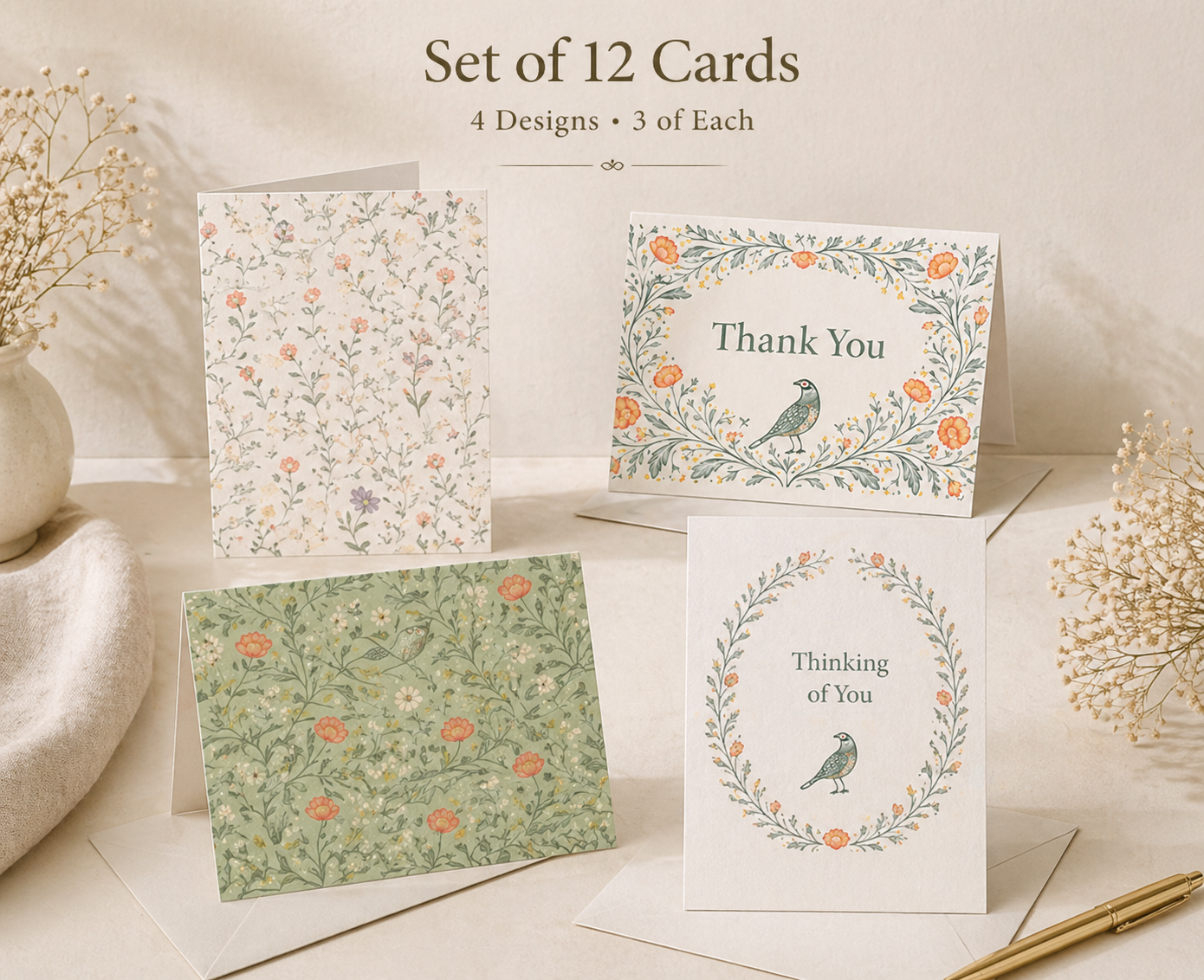 California Folded Card Set of 12; 4 Designs