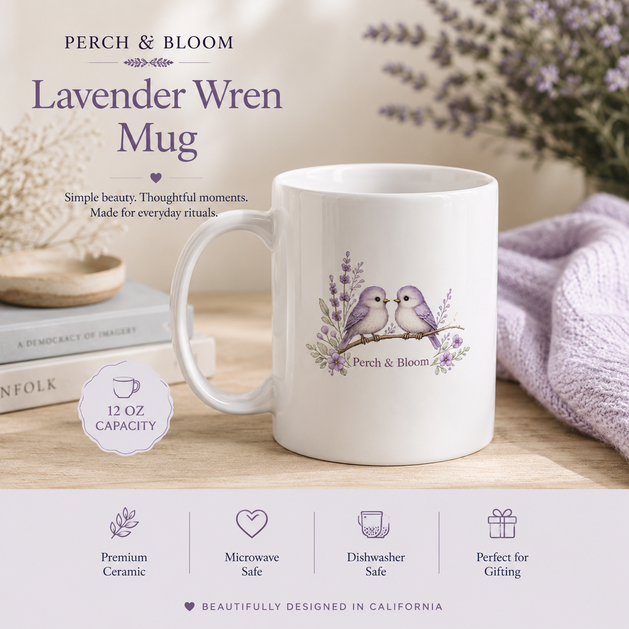 Lavender Wren Mug 12 oz.